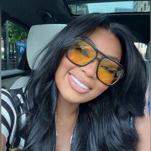 Trendy Oversized Yellow Tint Sunglasses Black Square Frame Fashion Shades